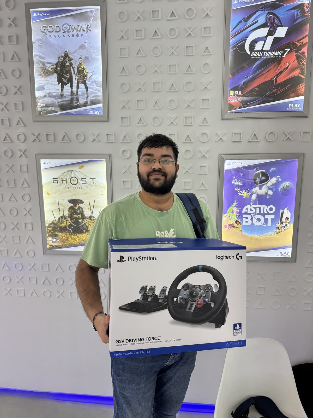 Siddharth taking the Logitech G29 home