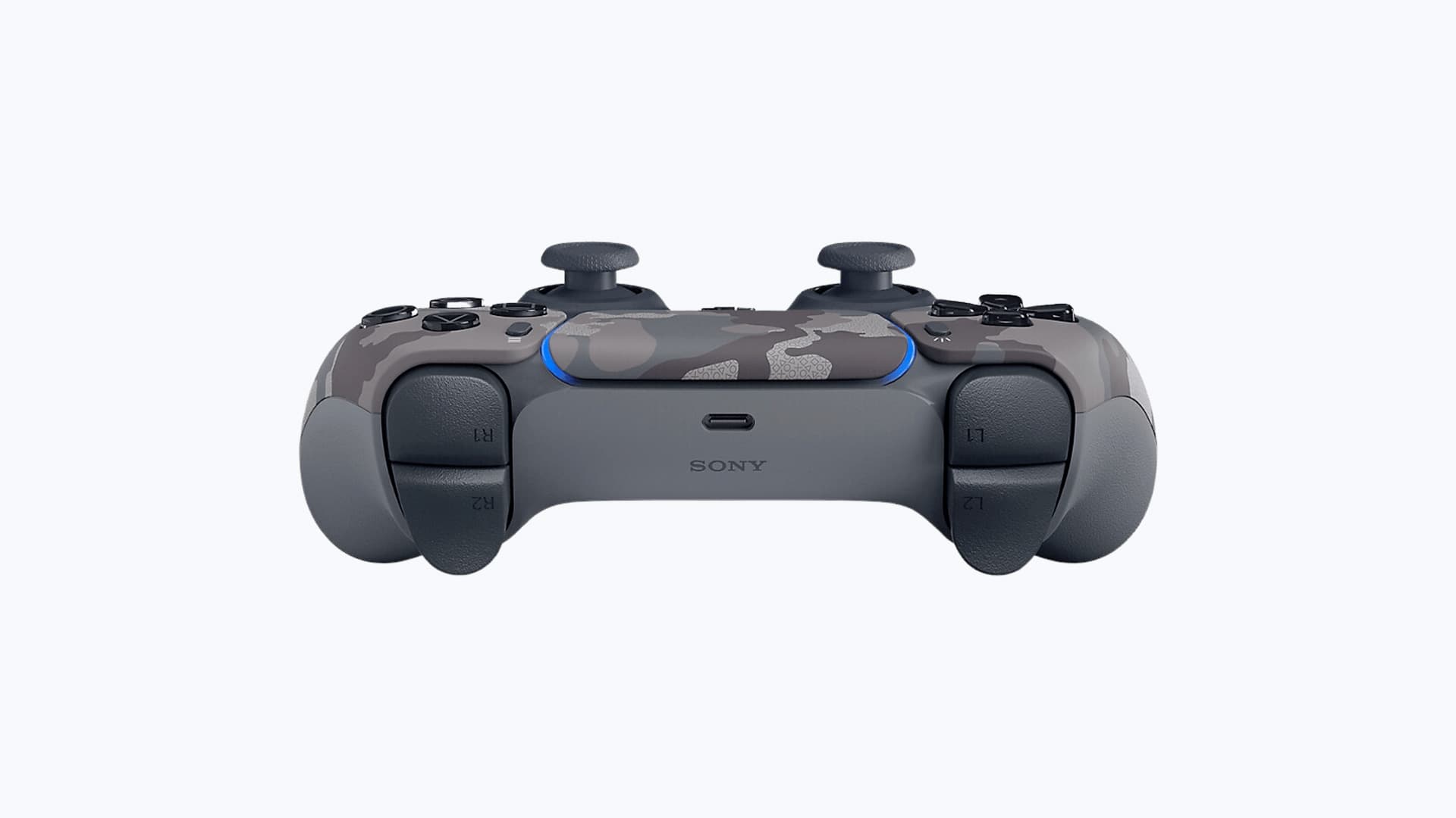 DualSense Gray Camouflage PS5 controller touchpad close-up